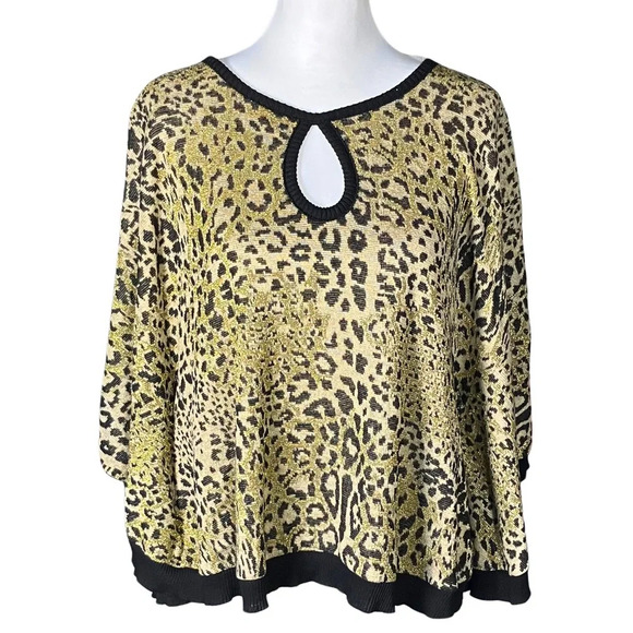 Y2K Vintage Leopard Print Poncho Keyhole Sweater. XS. Cheetah, Girlhood, Sparkle - Picture 1 of 10